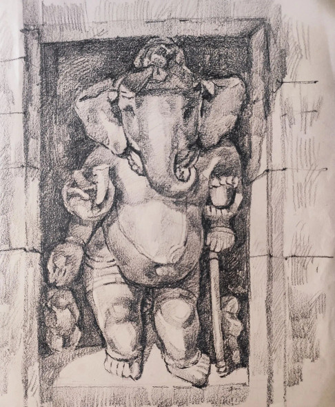 Sri Ganesh (ART-7901-101372) - Handpainted Art Painting - 9 in X 11in