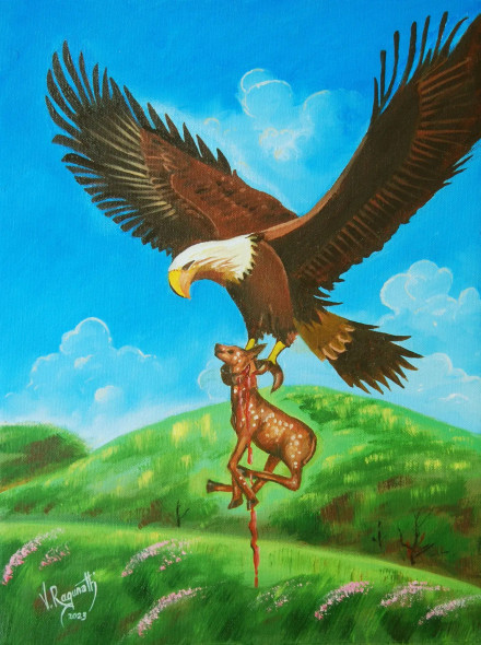 POWER OF EAGLE (ART-1223-101353) - Handpainted Art Painting - 12 in X 16in