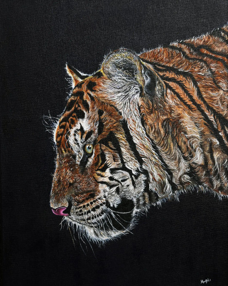 Tiger (ART-8920-101451) - Handpainted Art Painting - 12 in X 17in