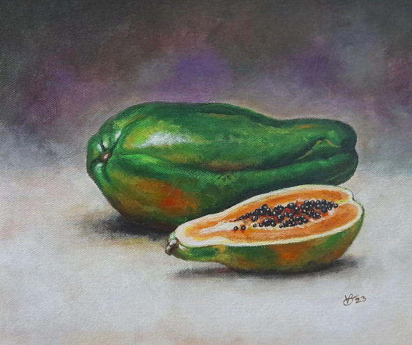Papaya (ART-8857-101514) - Handpainted Art Painting - 11in X 9in