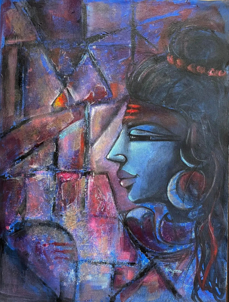 Mahadev (ART-5220-101502) - Handpainted Art Painting - 14in X 20in