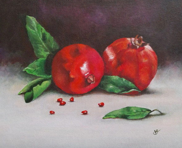 Pomegranate (ART-8857-101530) - Handpainted Art Painting - 11in X 9in