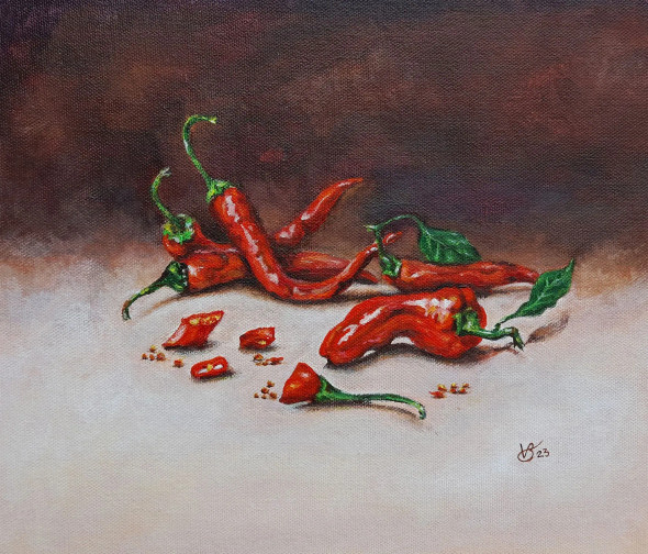 Red Chilli (ART-8857-101529) - Handpainted Art Painting - 11in X 9in