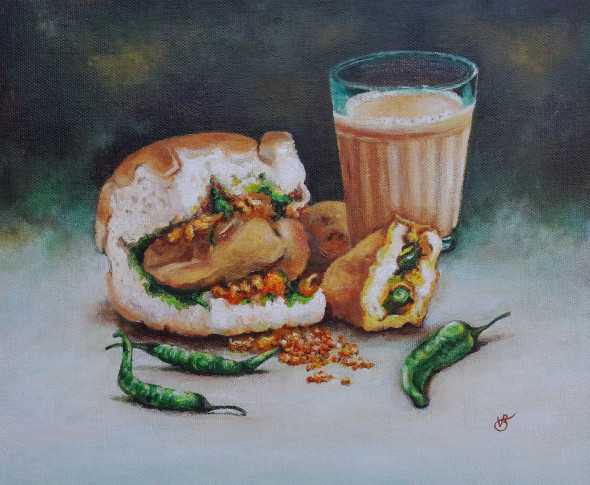 Vada Pav (Mumbai Special) (ART-8857-101537) - Handpainted Art Painting - 11in X 9in