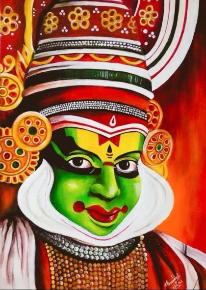 Sringaram Kathakali (ART-15408-101560) - Handpainted Art Painting - 10in X 14in