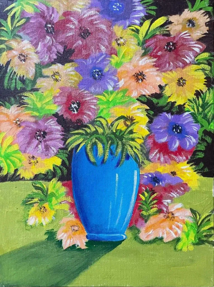 A Flower Vase Full Of Colours (ART-15277-101606) - Handpainted Art Painting - 12 in X 16in