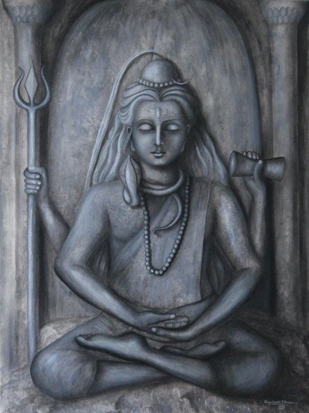 God Shiva - Shankar (ART-976-101573) - Handpainted Art Painting - 36 in X 48in