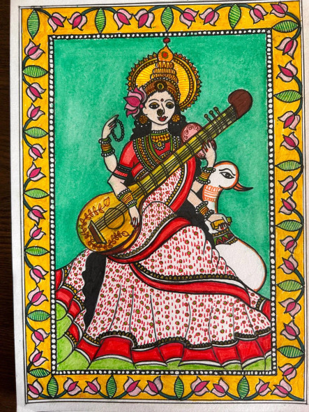 Madhubani (ART-15416-101613) - Handpainted Art Painting - 8 in X 11in