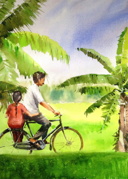 Long Drive (ART-7393-101632) - Handpainted Art Painting - 10 in X 14in