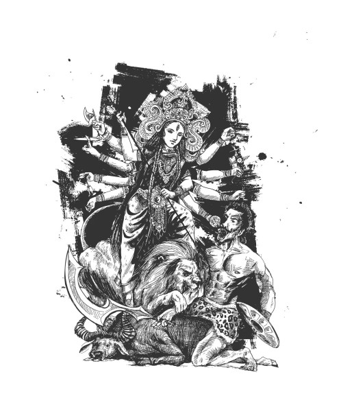 Durga Mata (PRT-8645-101704) - Canvas Art Print - 15in X 18in