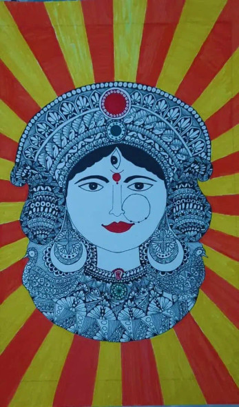 Durga Maa (ART-15406-101713) - Handpainted Art Painting - 10 in X 15in