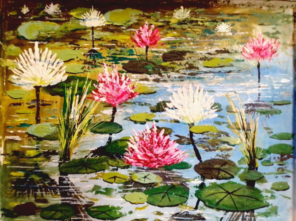 Singing Lotuses (ART-5868-101724) - Handpainted Art Painting - 35 in X 23in