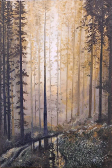 Dawn In The Forest (ART-15427-101709) - Handpainted Art Painting - 18 in X 30in