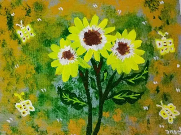 Hand Made Canvas Sun Flower Painting For Home Decor (ART-15404-101588) - Handpainted Art Painting - 16 in X 12in
