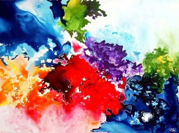 Colorful Water (ART-15436-101763) - Handpainted Art Painting - 40 in X 30in
