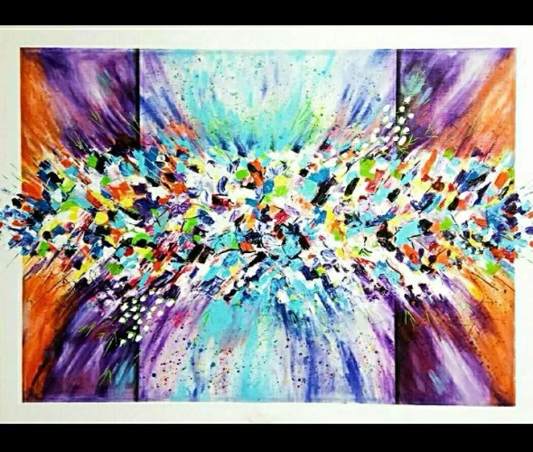 Colorful Flowers (ART-15436-101761) - Handpainted Art Painting - 40 in X 30in