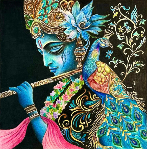 Murlidhar (ART-15446-101755) - Handpainted Art Painting - 10 in X 10in