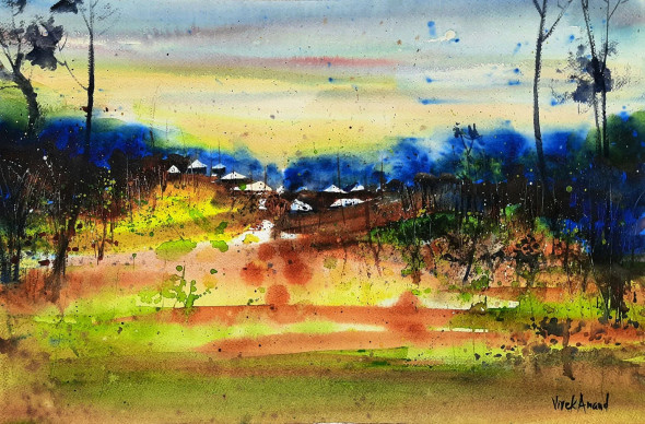 Abstract Landscape 1 (ART-4505-101823) - Handpainted Art Painting - 22 in X 15in