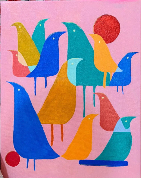 Birds (ART-15454-101834) - Handpainted Art Painting - 14 in X 18in