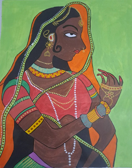 Rajasthani Woman Art (ART-8779-101750) - Handpainted Art Painting - 11 in X 16in