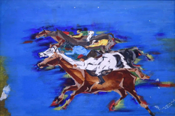 Race Course (ART-15427-101840) - Handpainted Art Painting - 18 in X 14in