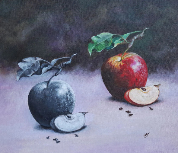 Apple (ART-8857-101882) - Handpainted Art Painting - 11in X 9in