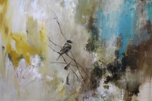 Beautiful Bird With Abstract 14 (ART-1522-101906) - Handpainted Art Painting - 36 in X 24in