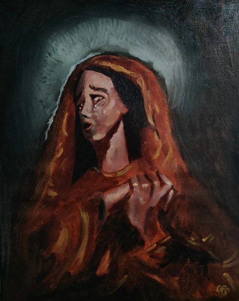 Virgo Dolorosa (ART-8576-101942) - Handpainted Art Painting - 15 in X 19in