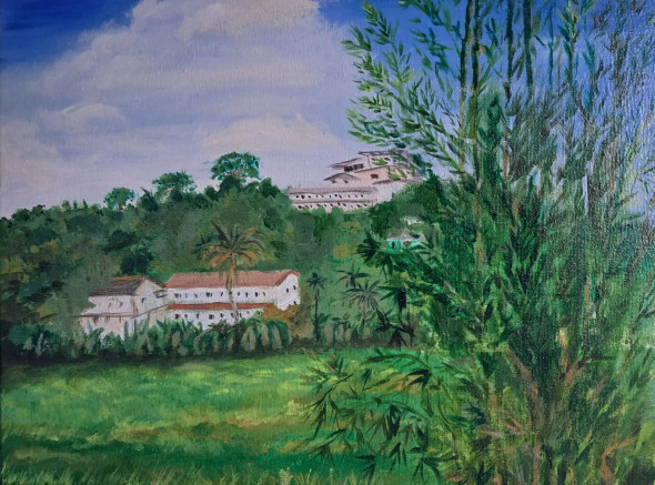 Wayanad Village (ART-15074-101925) - Handpainted Art Painting - 16 in X 14in