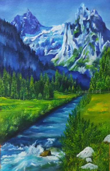 Swiss Beauty (ART-1304-101964) - Handpainted Art Painting - 12in X 20in