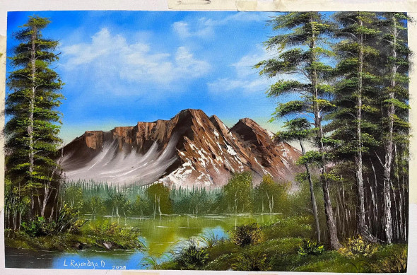 Riverside Mountain (ART-7855-101952) - Handpainted Art Painting - 30in X 20in