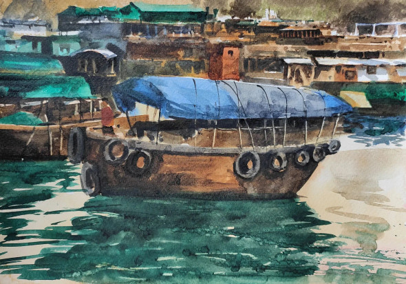 Boat (PRT-7901-102049) - Canvas Art Print - 12in X 8in