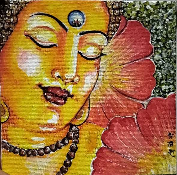 Budhha2 (ART-15335-102127) - Handpainted Art Painting - 4in X 4in