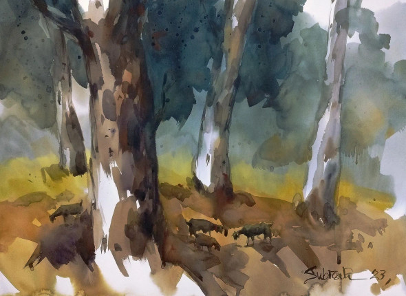 Buy Forest River (ART_5839_73626) - Handpainted Art Painting - 16 in X 24in  Handmade Painting by Tejal Bhagat. Code:ART_5839_73626 - Paintings for Sale  online in India.