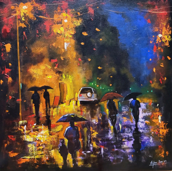 RAINY DAY #5 (ART-82-102143) - Handpainted Art Painting - 24in X 24in