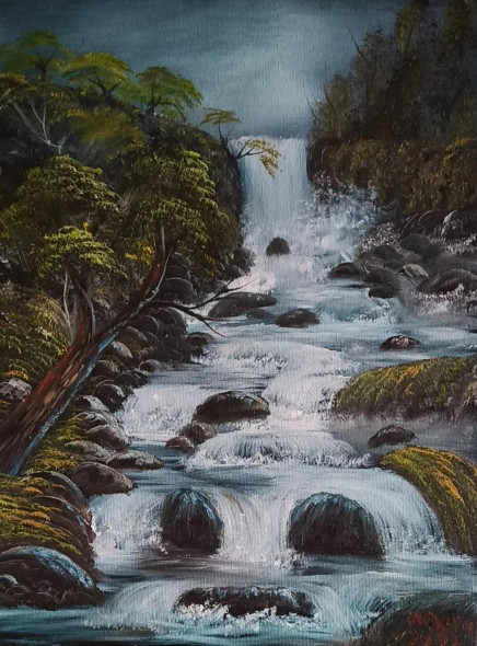 Beautiful Waterfall (ART-8067-102186) - Handpainted Art Painting - 9in X 12in