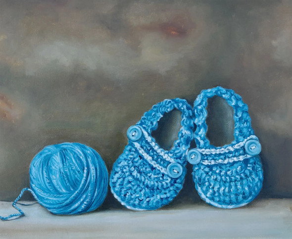 Wool Shoes (ART-8857-102228) - Handpainted Art Painting - 11in X 9in