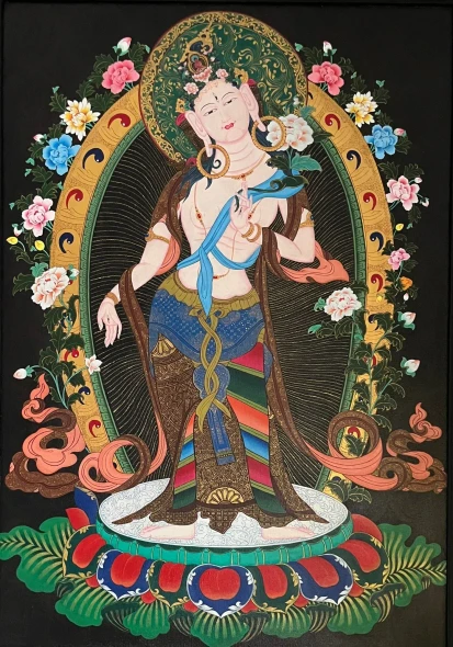 White Tara (ART-8325-102245) - Handpainted Art Painting - 24in X 33in