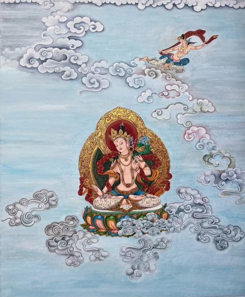 White Tara 1 (ART-8325-102246) - Handpainted Art Painting - 15in X 18in