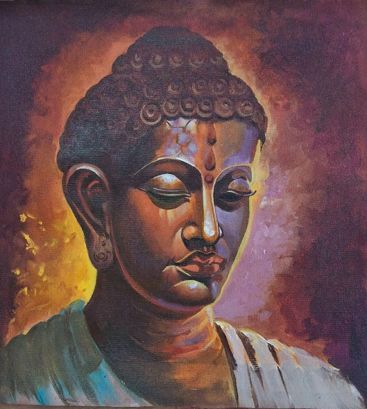 Budha (ART-15545-102090) - Handpainted Art Painting - 13in X 13in