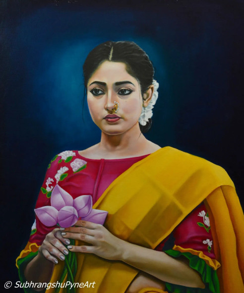 Padmini (ART-15588-102352) - Handpainted Art Painting - 30in X 40in