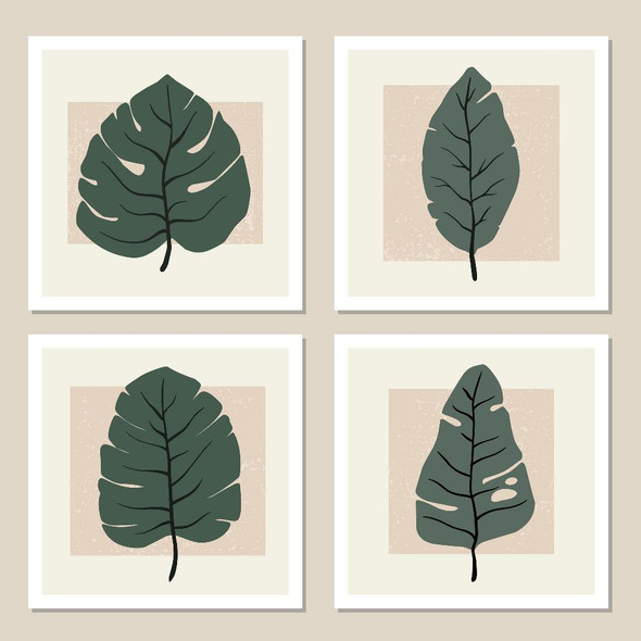 Minimalistic Leaves Art (PRT_15795) - Canvas Art Print - 33in X 33in