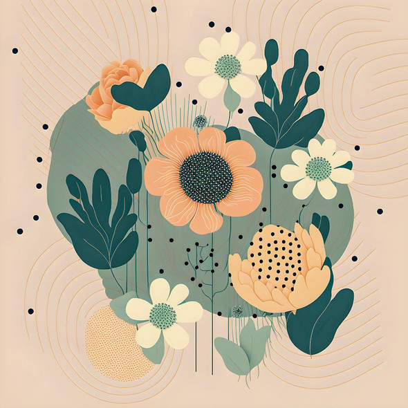 Minimalistic Flowers Art (PRT_15799) - Canvas Art Print - 33in X 33in