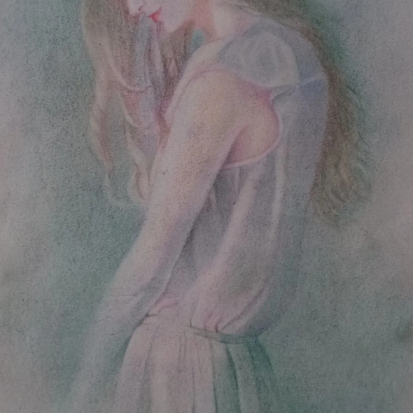 The Girl (ART-15604-102488) - Handpainted Art Painting - 15in X 20in