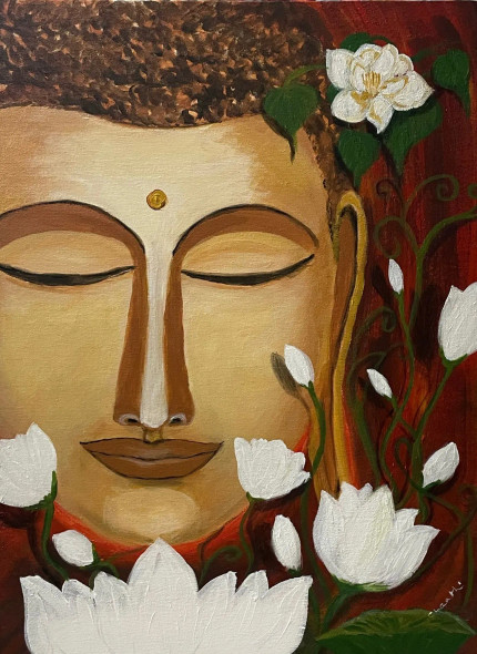 Meditating Buddha (ART-15571-102515) - Handpainted Art Painting - 24in X 18in