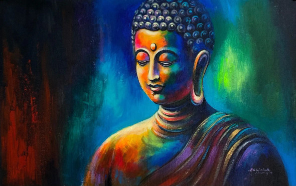 Buddha (ART-3512-102517) - Handpainted Art Painting - 24in X 14in