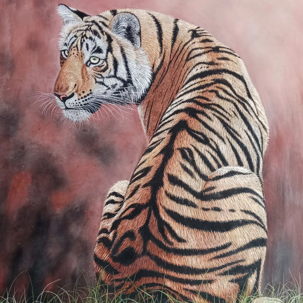 Tiger Painting (ART-15624-102540) - Handpainted Art Painting - 36in X 48in
