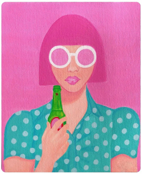 Girl With The Bottle (ART-15625-102596) - Handpainted Art Painting - 10in X 12in