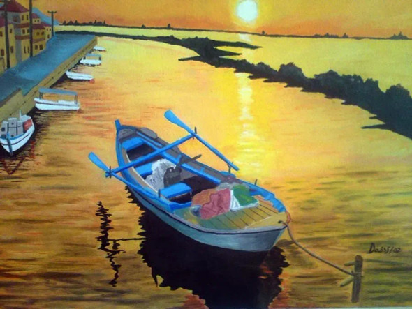 Boat-at-sunset (PRT-15633-102657) - Canvas Art Print - 30in X 23in