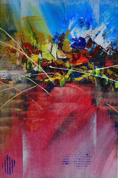 Abstract, Red Tone, 18x12 In, Acrylic On Textured Paper - 133 (ART-15639-102669) - Handpainted Art Painting - 12in X 18in